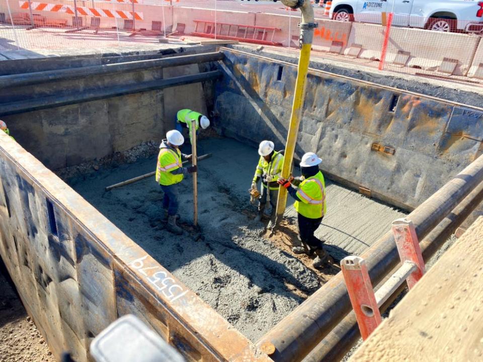 Crews work along the future I-69 corridor in Johnson County near the State Road 144 intersection.