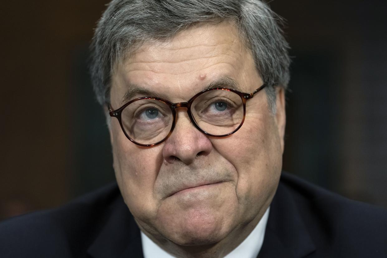 FILE - In this May 1, 2019 file photo, then-Attorney General William Barr appears before the Senate Judiciary Committee to face lawmakers' questions for the first time since releasing special counsel Robert Mueller's Russia report, on Capitol Hill in Washington, D.C. 
