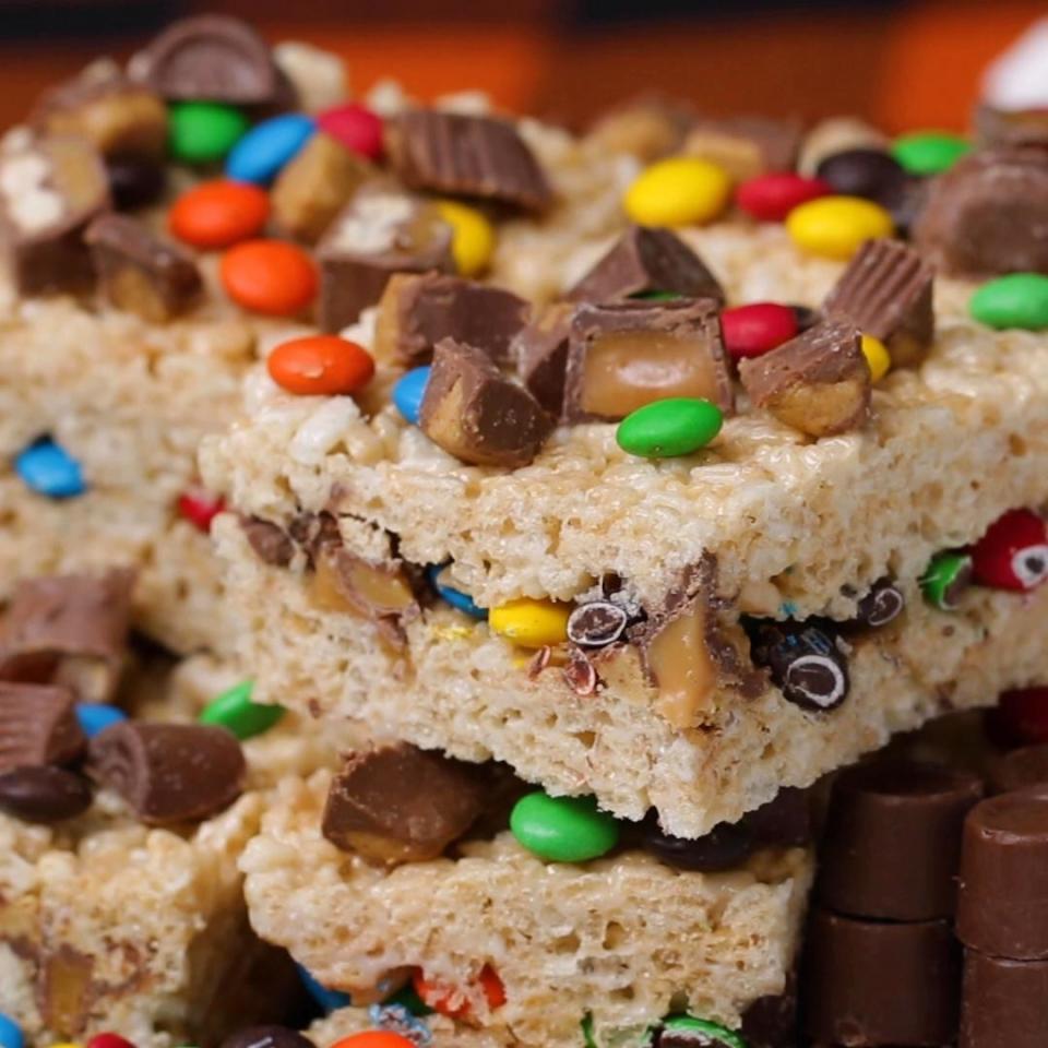 Vanilla Crispy Treats With Leftover Halloween Candy