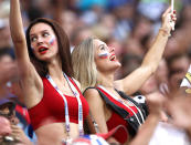 <p>Russia’s supporters in their 2018 FIFA World Cup Group A football match against Uruguay at Samara Arena Stadium. Team Uruguay won the game 3:0. Yegor Aleyev/TASS (Photo by Yegor Aleyev\TASS via Getty Images) </p>