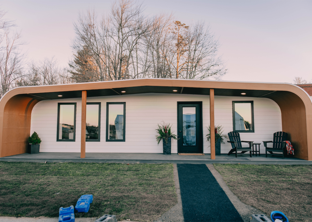 600-square-foot, 3D-printed, bio-based houses crafted from materials like wood fibers and bioresins