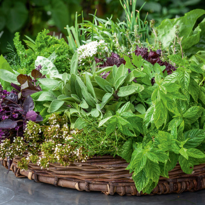 a basket full of mixed salad leaves