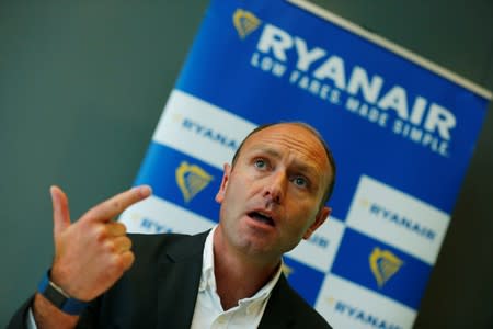 Jacobs, Chief Marketing Officer of Ryanair addresses the media during a news conference in Frankfurt