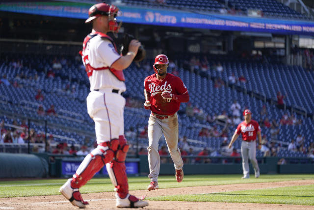 Washington Nationals' CJ Abrams runs the bases after hitting a solo home run  during the first inning of a baseball game against the Cincinnati Reds in  Cincinnati, Sunday, Aug. 6, 2022. (AP