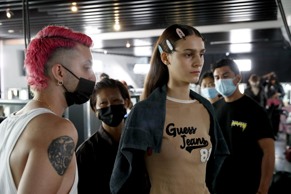 <p>LONDON, ENGLAND - SEPTEMBER 21: A general view backstage ahead of the COS show during London Fashion Week September 2021 on September 21, 2021 in London, England. (Photo by Luke Walker/BFC/Luke Walker)</p>
