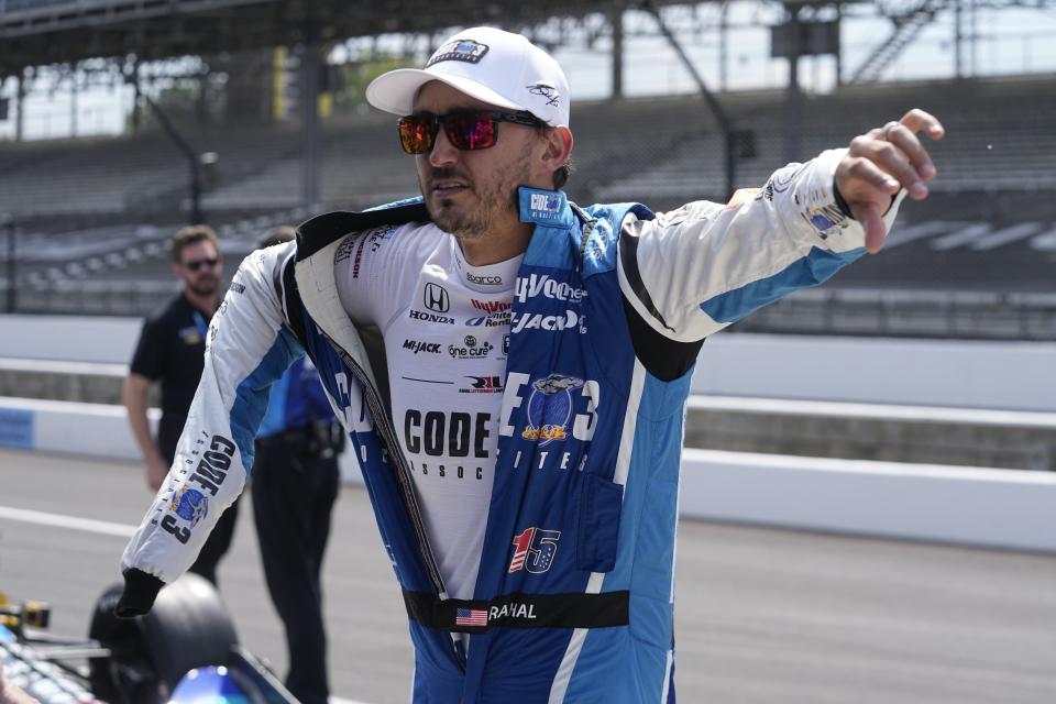 Graham Rahal prepares to drive during a practice session for the IndyCar Indianapolis GP at Indianapolis Motor Speedway, Friday, Aug. 11, 2023, in Indianapolis. (AP Photo/Darron Cummings)