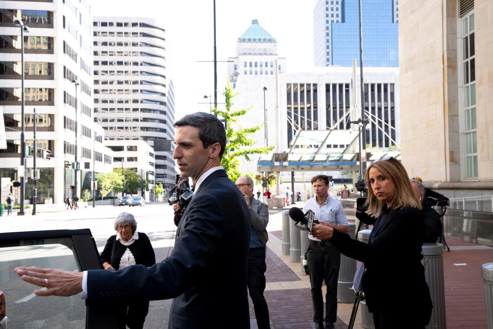P.G. Sittenfeld, former Cincinnati City Council member, walks out to a car after being sentenced for bribery and attempted extortion in 2023.