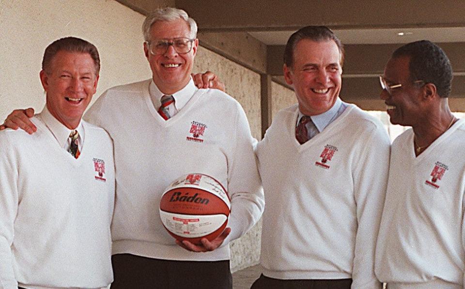 In 1998,  John Havlicek, Dick Furry, Jerry Lucas and Joe Roberts at the a reunion for Ohio State's 1960 national champs.