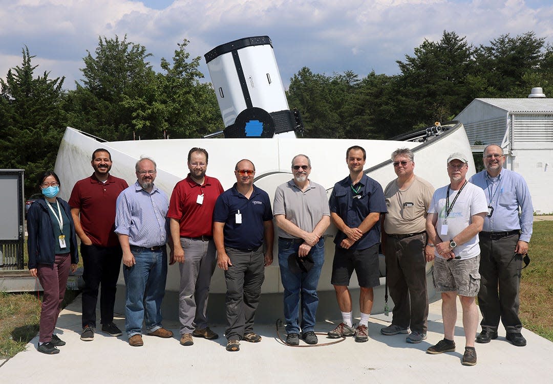 The PlaneWave Instruments team that worked on the RC700 laser communications telescope project is pictured.