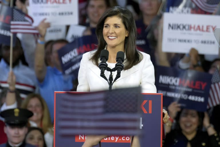 La republicana Nikki Haley, exgobernadora de Carolina del Sur y exembajadora a la ONU, durante el lanzamiento de su campaña