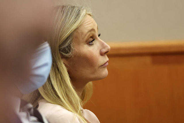 Gwyneth Paltrow listens in court during her trial, Tuesday, March 28, 2023, in Park City, Utah. Paltrow is accused in a lawsuit of crashing into a skier during a 2016 family ski vacation, leaving him with brain damage and four broken ribs. (Jeffrey D. Allred/The Deseret News via AP, Pool)