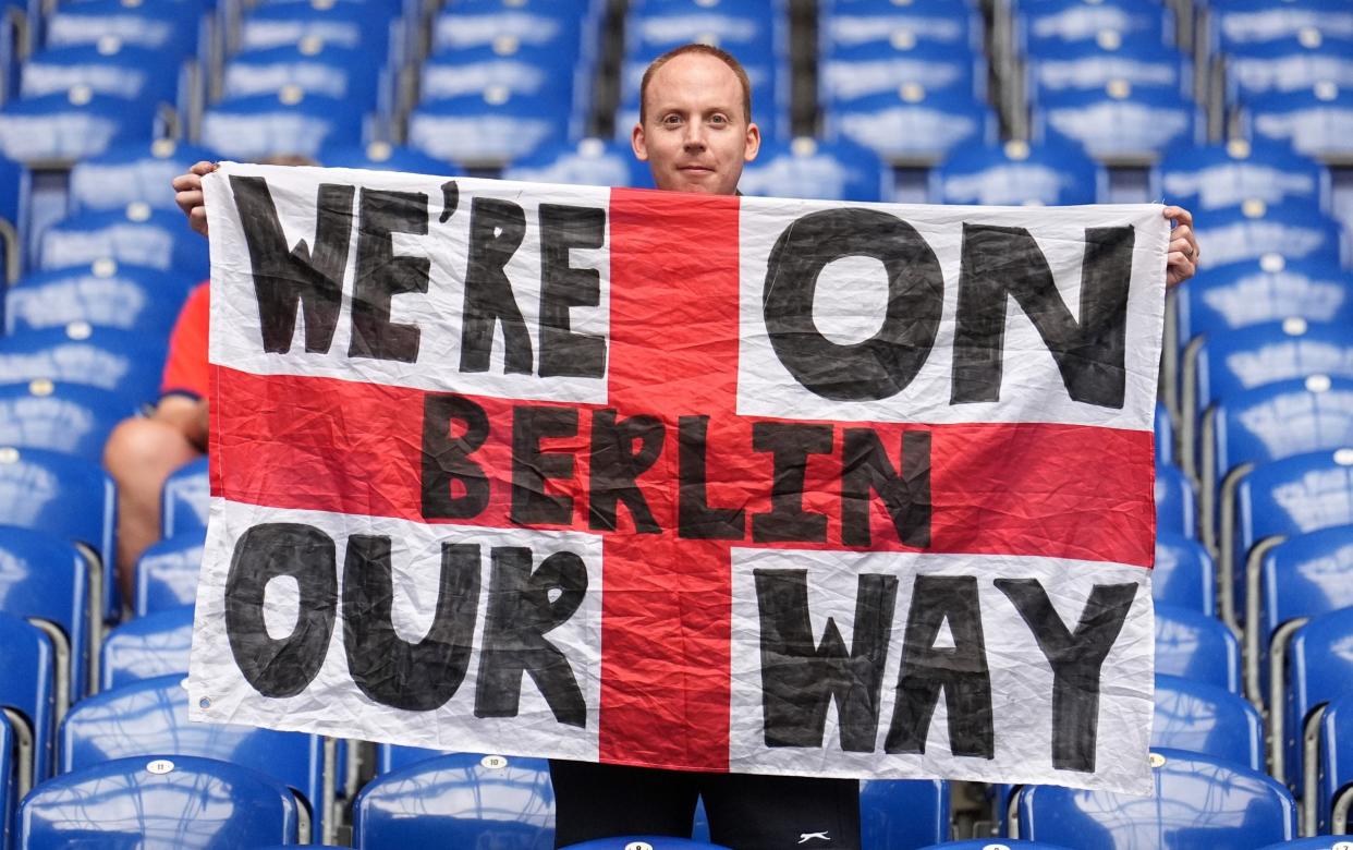 An optimistic England fan in Gelsenkirchen