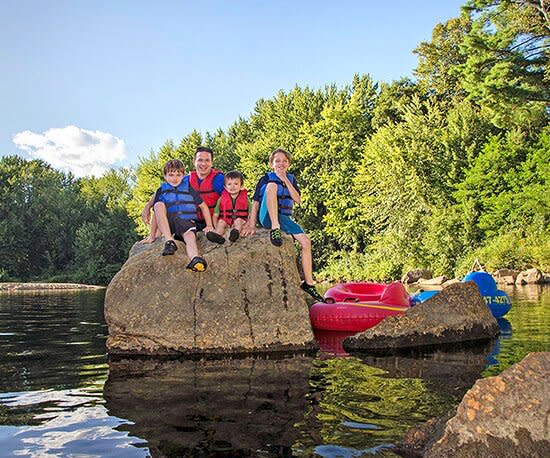 Family on rock