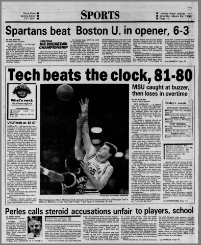 The March 24, 1990 Lansing State Journal sports section chronicled MSU's heartbreak, among other things.
