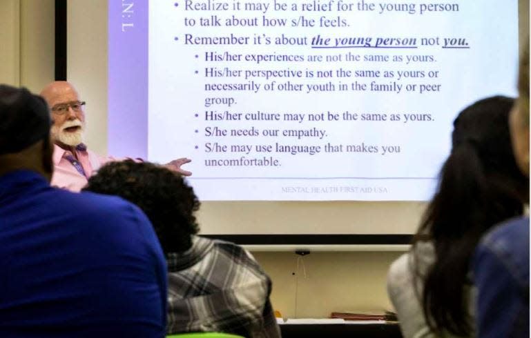 Rick Lewis leads a training session in Youth Mental Health First Aid in 2019.