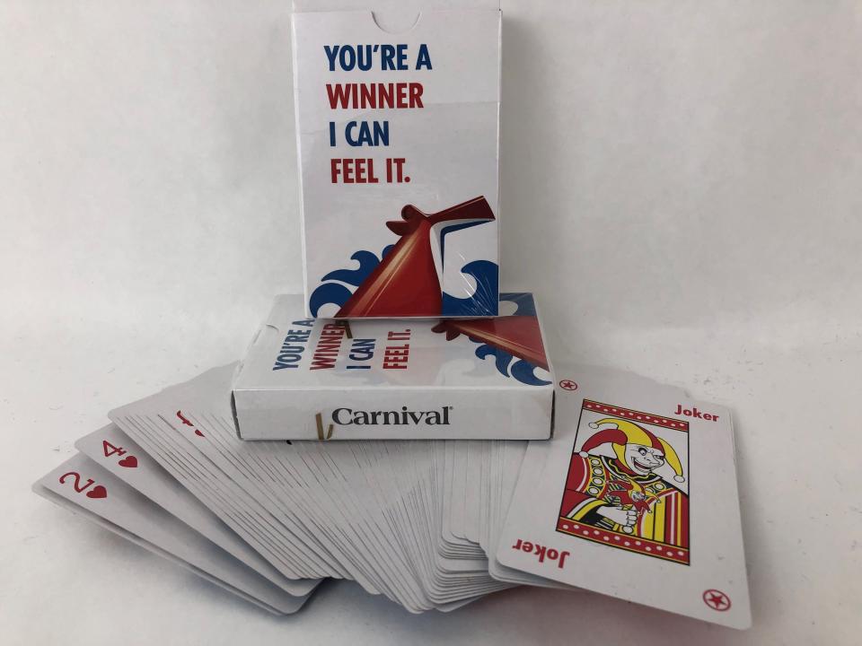 As these Carnival playing cards indicate, people play a lot of cards while on cruises.