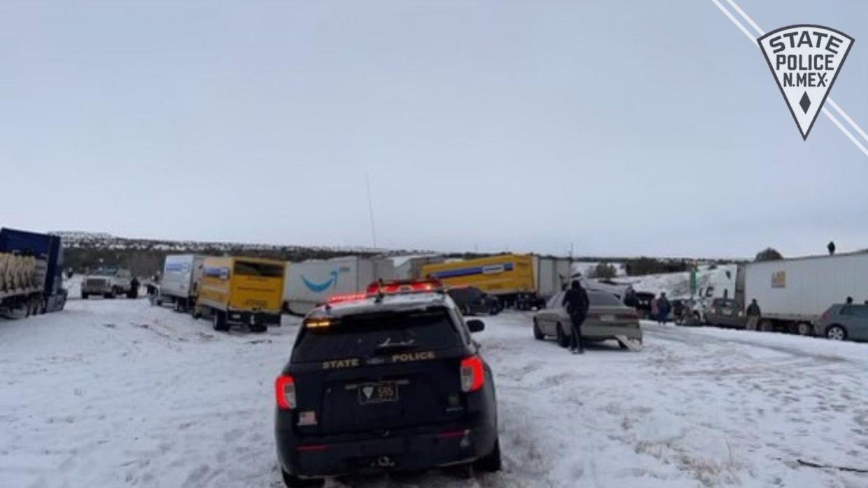 New Mexico State Police responded to a fatal crash involving a vehicle and a semi on Interstate 40 Monday during a winter storm. The crash led to a multi-vehicle pileup, and the interstate was closed westbound from Amarillo to the New Mexico state line.