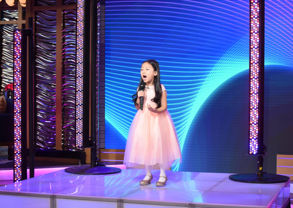 Seven-year-old Malea Emma Tjandrawidjaja has performed the national anthem on TV and before many sports games, but her dream is to sing before the Super Bowl. (Photo by Paula Lobo/ABC via Getty Images)