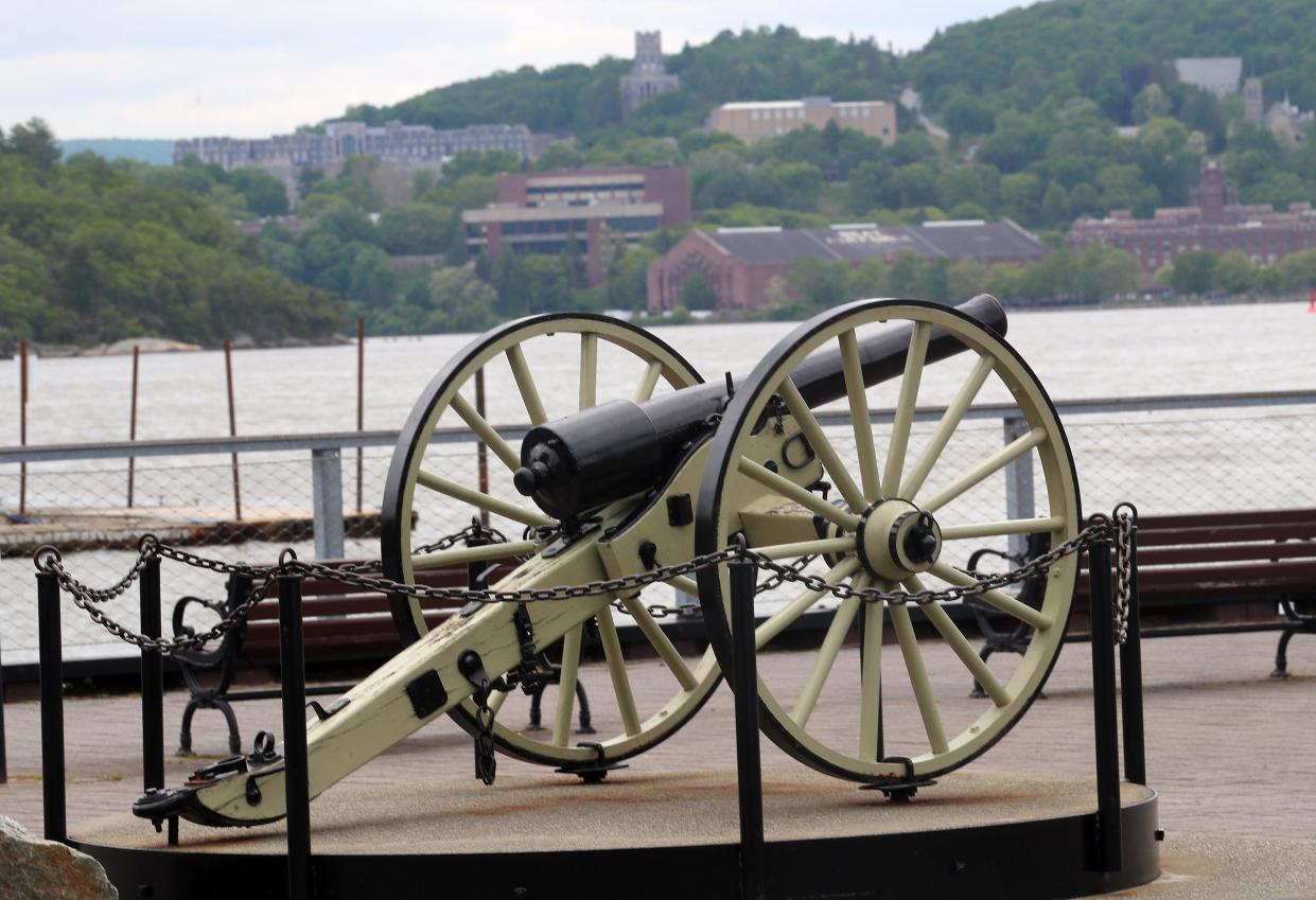 Located on the Cold Spring waterfront, with the United States Military Academy behind it, the Parrott Gun is a rifled cannon manufactured locally at the West Point Foundry and was invented by Robert P. Parrott, a graduate of West Point.