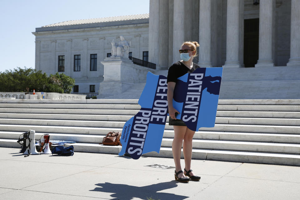 An anti-abortion protester prepares to leave outside the Supreme Court after the vote to repeal a Louisiana lawon Capitol Hill in Washington, Monday, June 29, 2020.  (Patrick Semansky/AP)