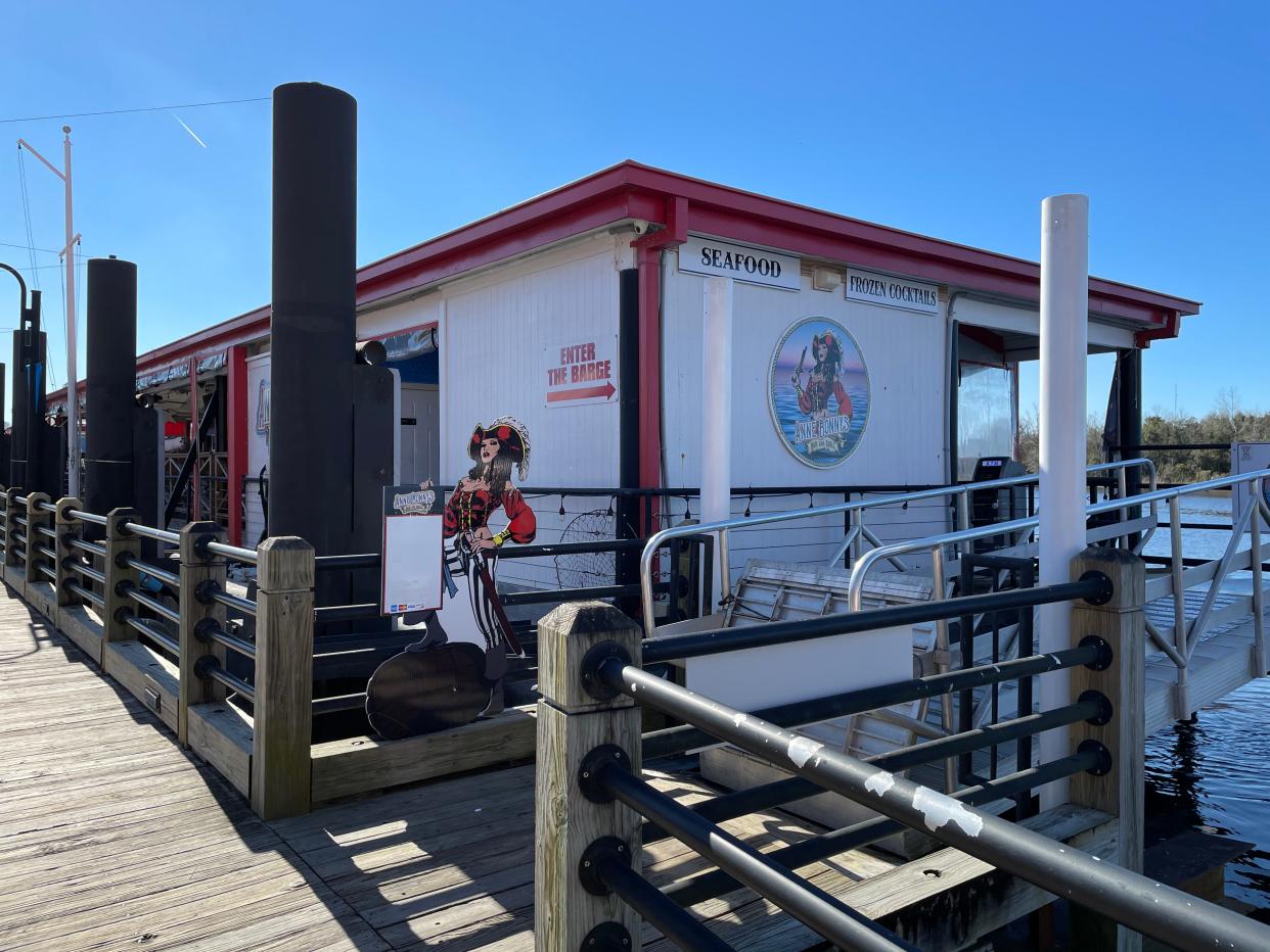 Anne Bonny's Bar and Grill sits on a barge at the foot of Dock Street in downtown Wilmington and opened in 2017.