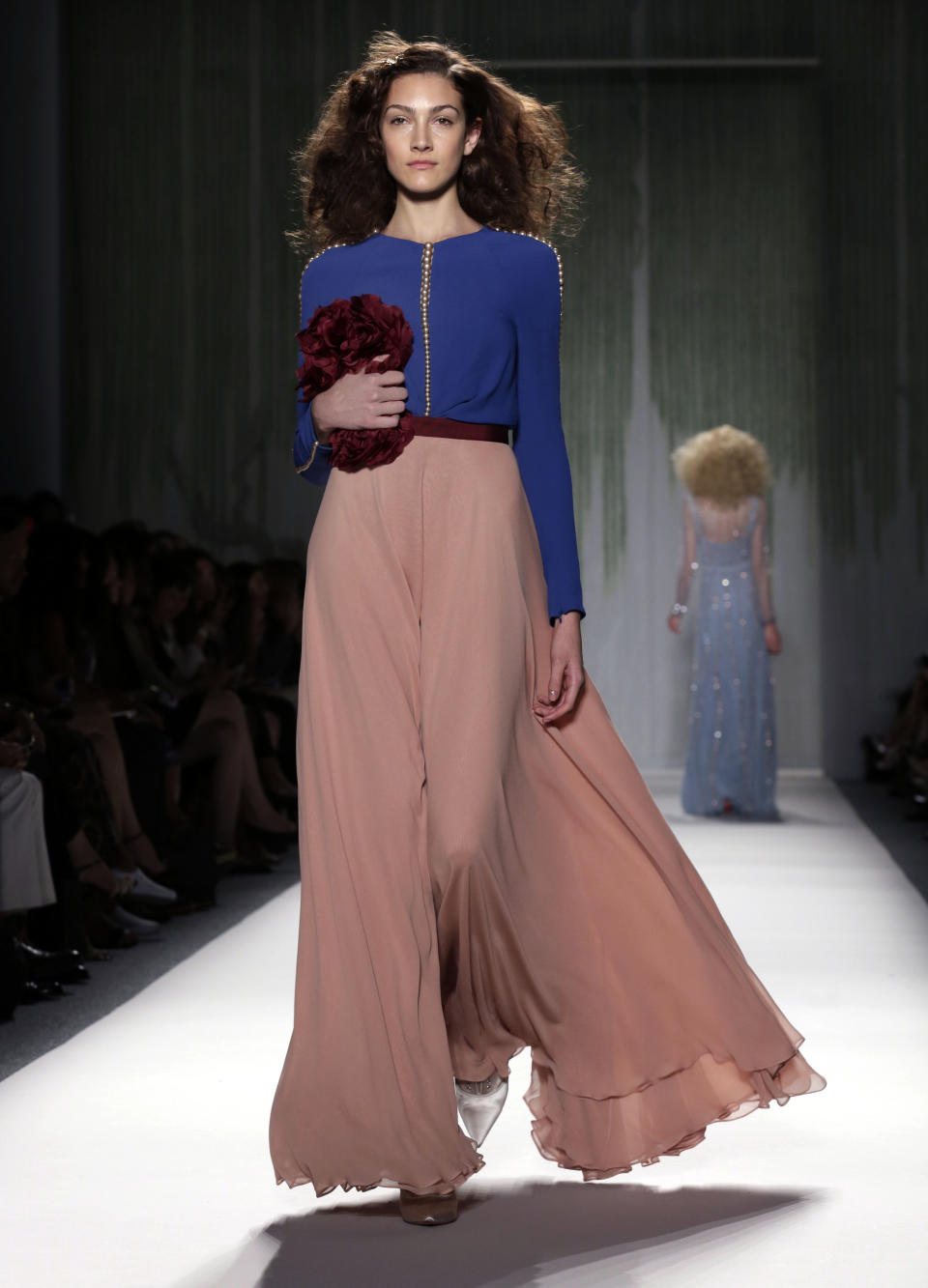 The Jenny Packham Spring 2014 collection is modeled during Fashion Week in New York, Tuesday, Sept. 10, 2013. (AP Photo/Richard Drew)