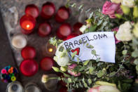 An impromptu memorial for the victims of the Barcelona attack is seen at Blanquerna Cultural Centre in Madrid, Spain, August 21, 2017. REUTERS/Juan Medina