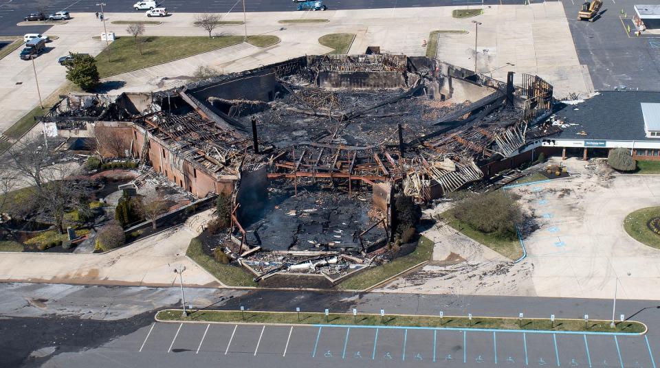 The shell of the Fountain of Life Church on Columbus Road in Florence is shown Tuesday, March 31, 2023, after it was gutted by a fire the previous evening.