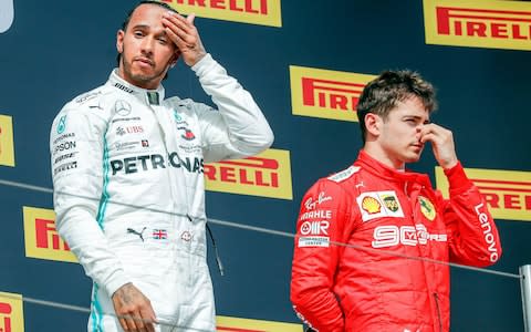 Lewis Hamilton on the podium at the French GP - Credit: EPA