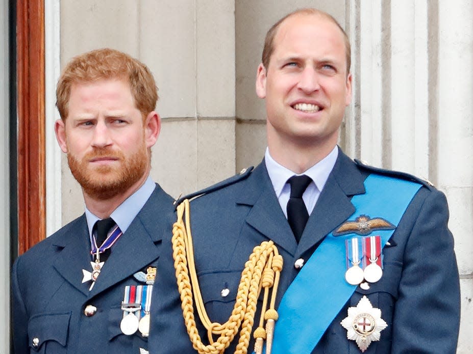 Prince Harry and Prince William on the balcony the balcony of Buckingham Palace on July 10, 2018 in London, England.