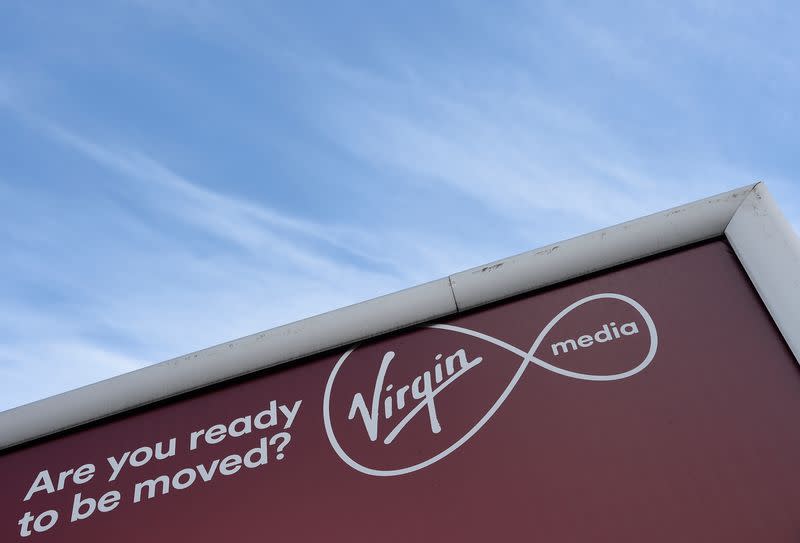 A billboard advertising Virgin media fibre broadband is seen in London, Britain