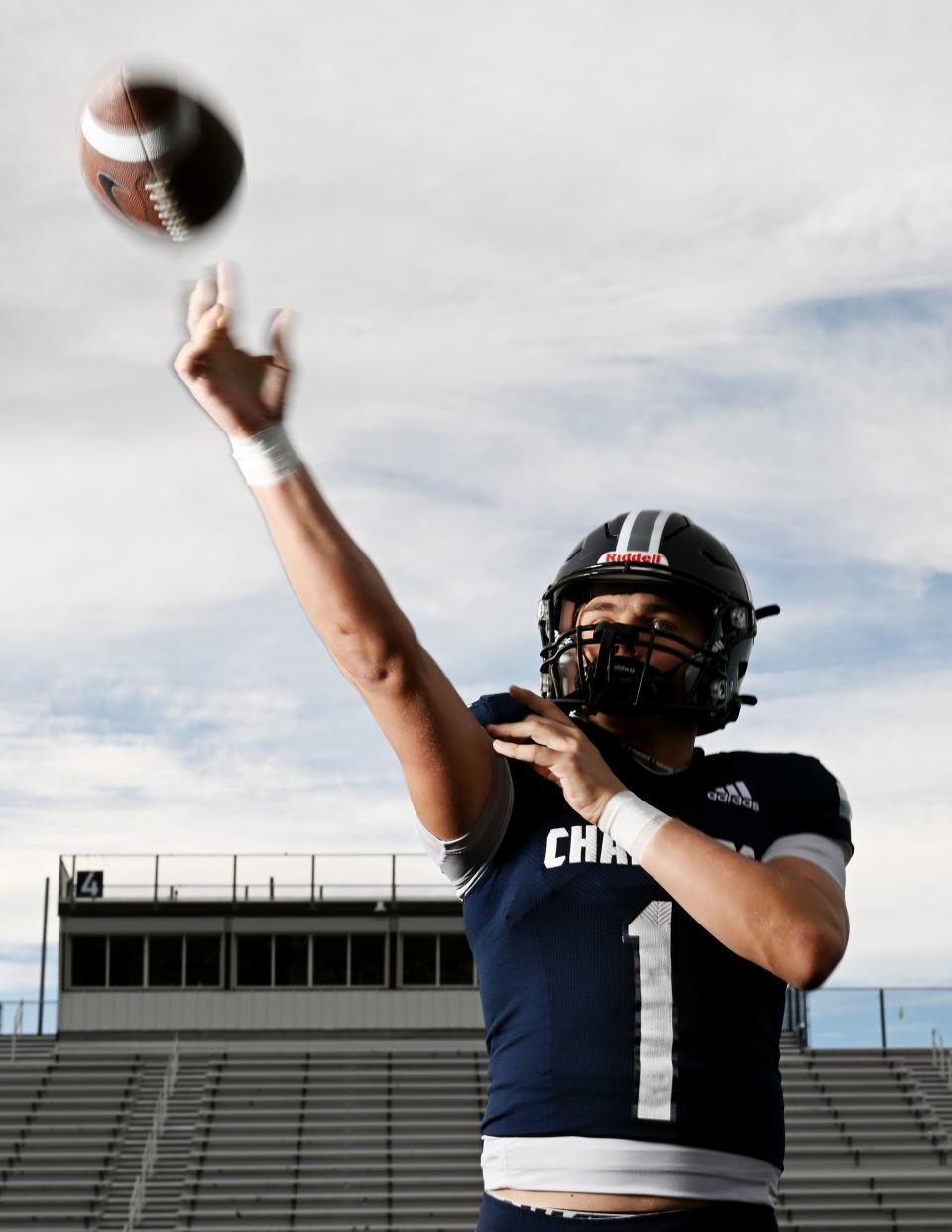 Corner Canyon’s Isaac Wilson poses for Mr. Football photos in Draper on Wednesday, Dec. 6, 2023. | Scott G Winterton, Deseret News