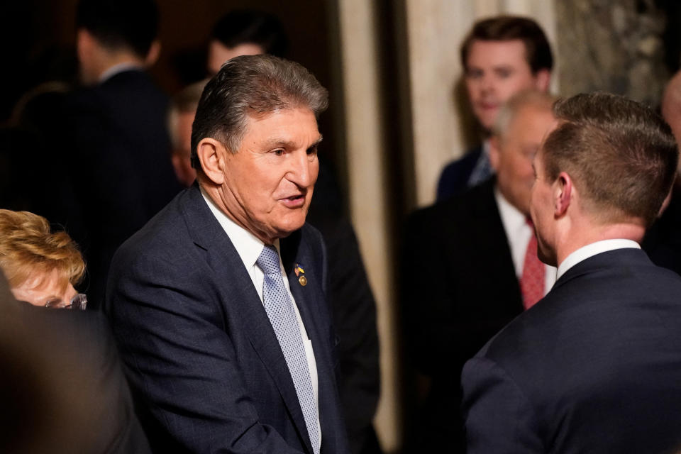 U.S. Senator Joe Manchin (D-WV) is seen in Statuary Hall ahead of U.S. President Joe Biden’s State of the Union Address in Washington, U.S., February 7, 2023. REUTERS/Elizabeth Frantz