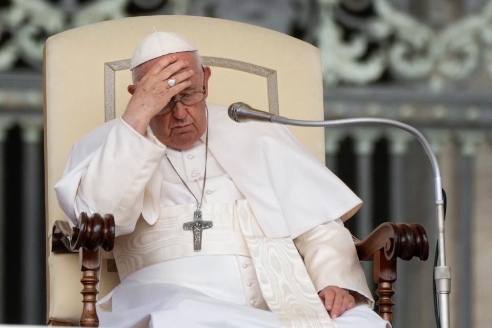 Pope Francis gestures during his weekly general audience in St. Peter’s Square at The Vatican (Copyright 2022 The Associated Press. All rights reserved)