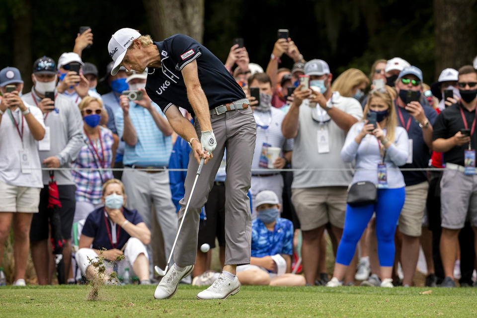 Will Zalatoris hits from the ninth tee during the first round of the RBC Heritage golf tournament in Hilton Head Island, S.C., Thursday, April 15, 2021. (AP Photo/Stephen B. Morton)