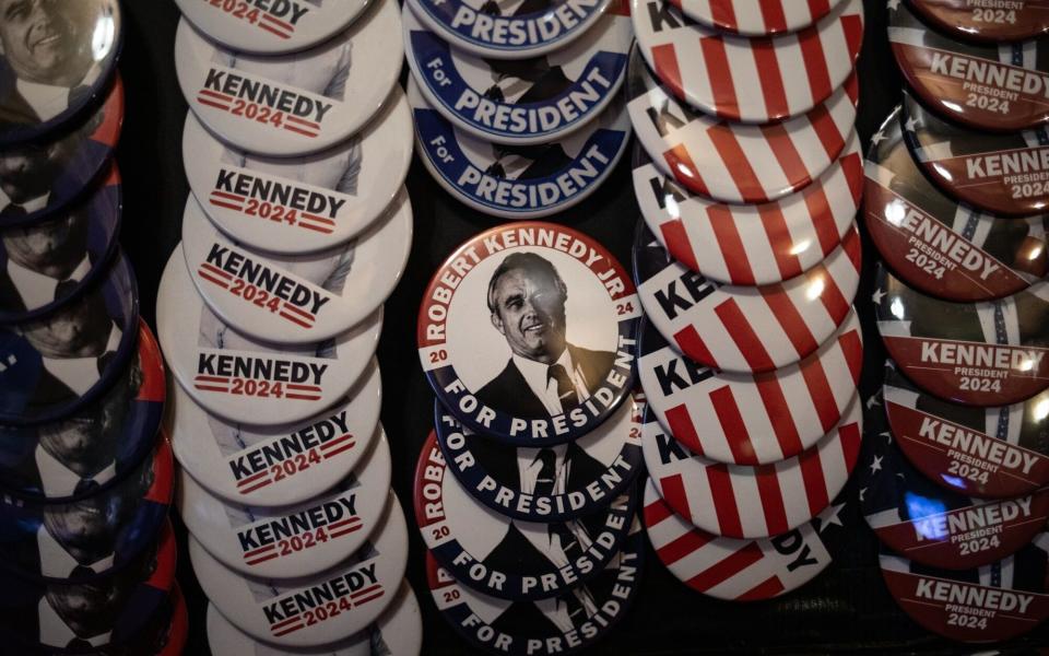 Robert F Kennedy Jr campaign merchandise on sale at an event in Michigan