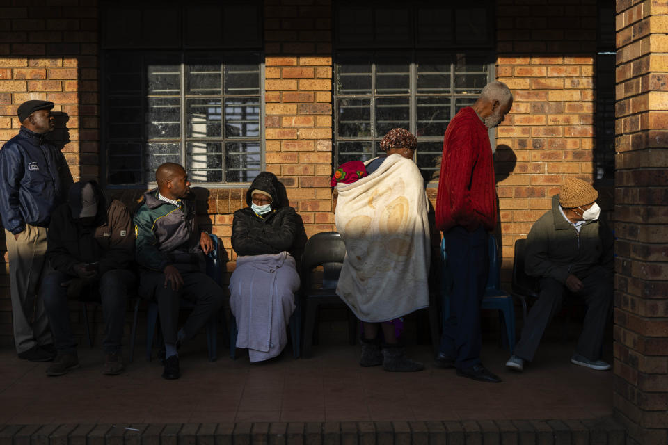 Voters line up to cast their ballot Wednesday May 29, 2024 in general elections in Soweto, South Africa. (AP Photo/Jerome Delay)