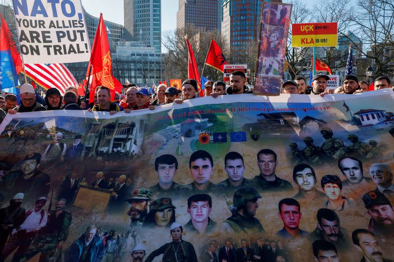 Protest in The Hague as Kosovo's ex-president Thaci goes on trial for war crimes