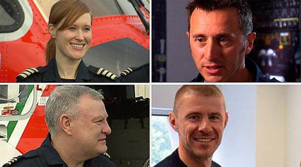 The crew of R116 (from the top left, clockwise) Captain Dara Fitzpatrick, Captain Mark Duffy, winchman Ciaran Smith and winchman Paul Orsmby (Irish Coast Guard/PA) (PA Media)