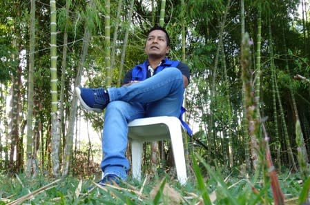 Edwin Mauricio Capaz, Colombian indigenous leader, speaks during an interview with Reuters in Santander de Quilichao