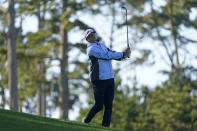 Nate Lashley follows his approach shot to the 10th green of the Spyglass Hill Golf Course during the second round of the AT&T Pebble Beach Pro-Am golf tournament Friday, Feb. 12, 2021, in Pebble Beach, Calif. (AP Photo/Eric Risberg)