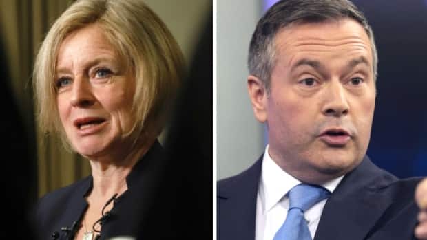 Alberta NDP Leader Rachel Notley, left, would be more likely to actually consider implementing proportional representation than Premier Jason Kenney, right, who has expressed support for it in the past, according to Max Fawcett. (Canadian Press  - image credit)
