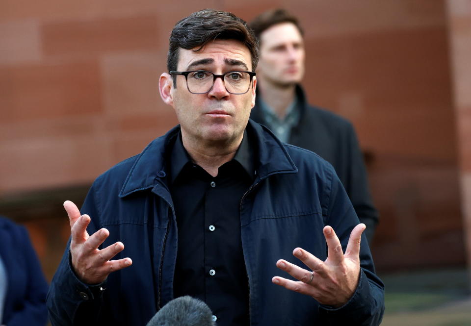 Andy Burnham, mayor of Manchester, holds a news conference, amid the outbreak of the coronavirus disease (COVID-19), in Manchester, Britain, October 20, 2020. REUTERS/Phil Noble