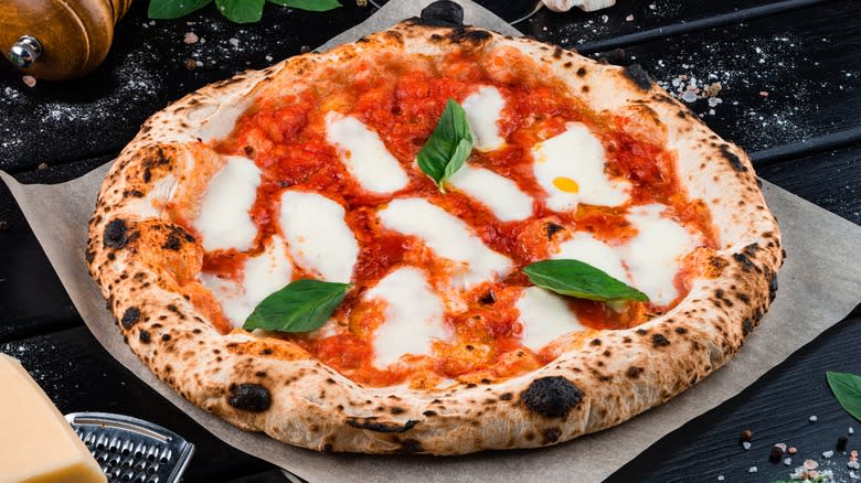 neapolitan pizza with mozzarella and basil