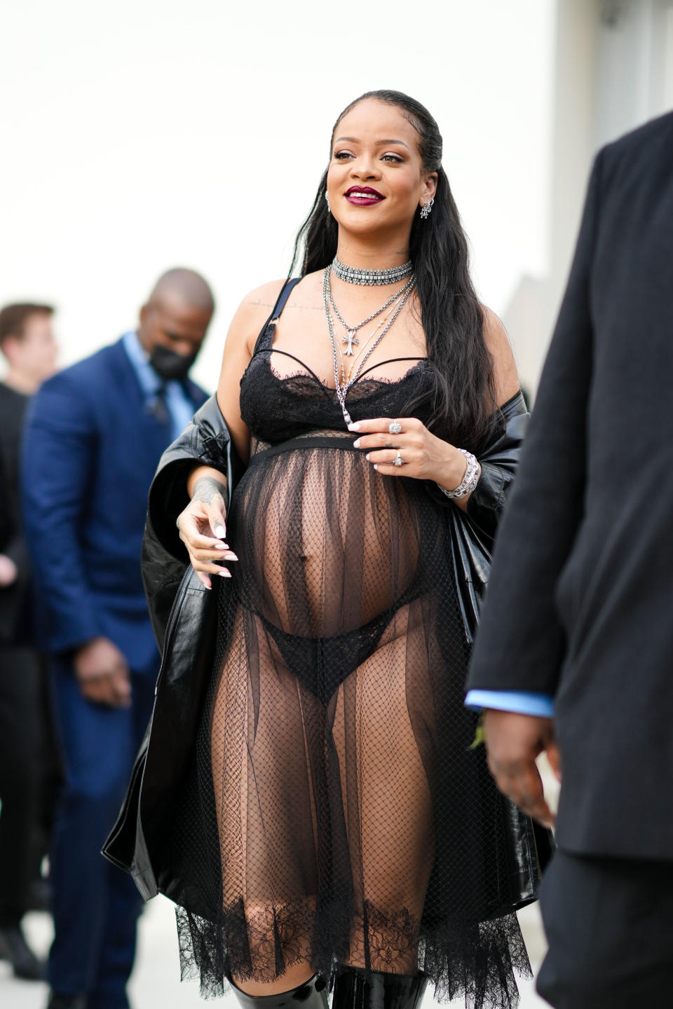 PARIS, FRANCE - MARCH 01: Rihanna is seen outside the Dior show, during Paris Fashion Week - Womenswear F/W 2022-2023, on March 01, 2022 in Paris, France. (Photo by Edward Berthelot/Getty Images)