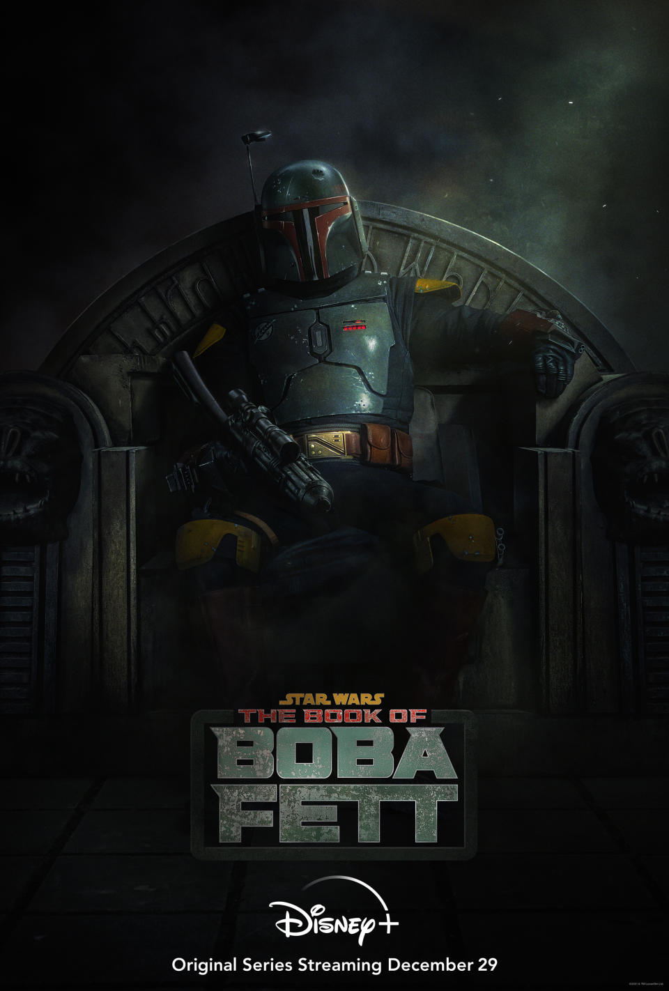“The Book of Boba Fett”—the new Lucasfilm series teased in a surprise end-credit sequence following the Season 2 finale of “The Mandalorian”—will premiere on Wednesday, December 29, exclusively on the streaming service Disney+. (Image: Disney+)
