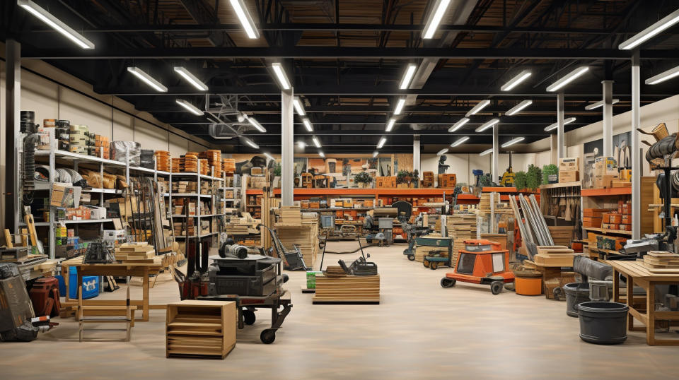 A home improvement store overflowing with a variety of products and supplies.