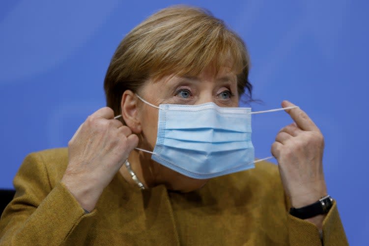 <p>Angela Merkel announced the extension of her Germany’s circuit-breaker lockdown</p>AP