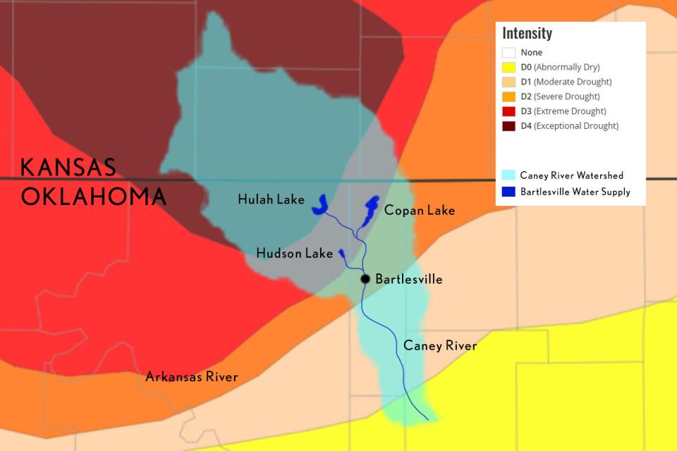 Current drought conditions overlaid with Caney River watershed.