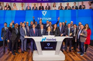 The Tritium team rings the Nasdaq closing bell on Australia Day to celebrate the company's recent listing on the exchange as DCFC.